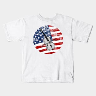 Cello USA Flag Cellist Musician 4th July Kids T-Shirt